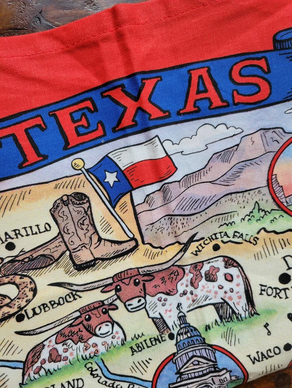 Texas Lone Star State Colorful Tea Towel Art by Carrie Wagner ~ NWOT